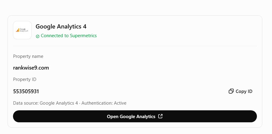 Your Google Analytics 4 properties are connected to Supermetrics